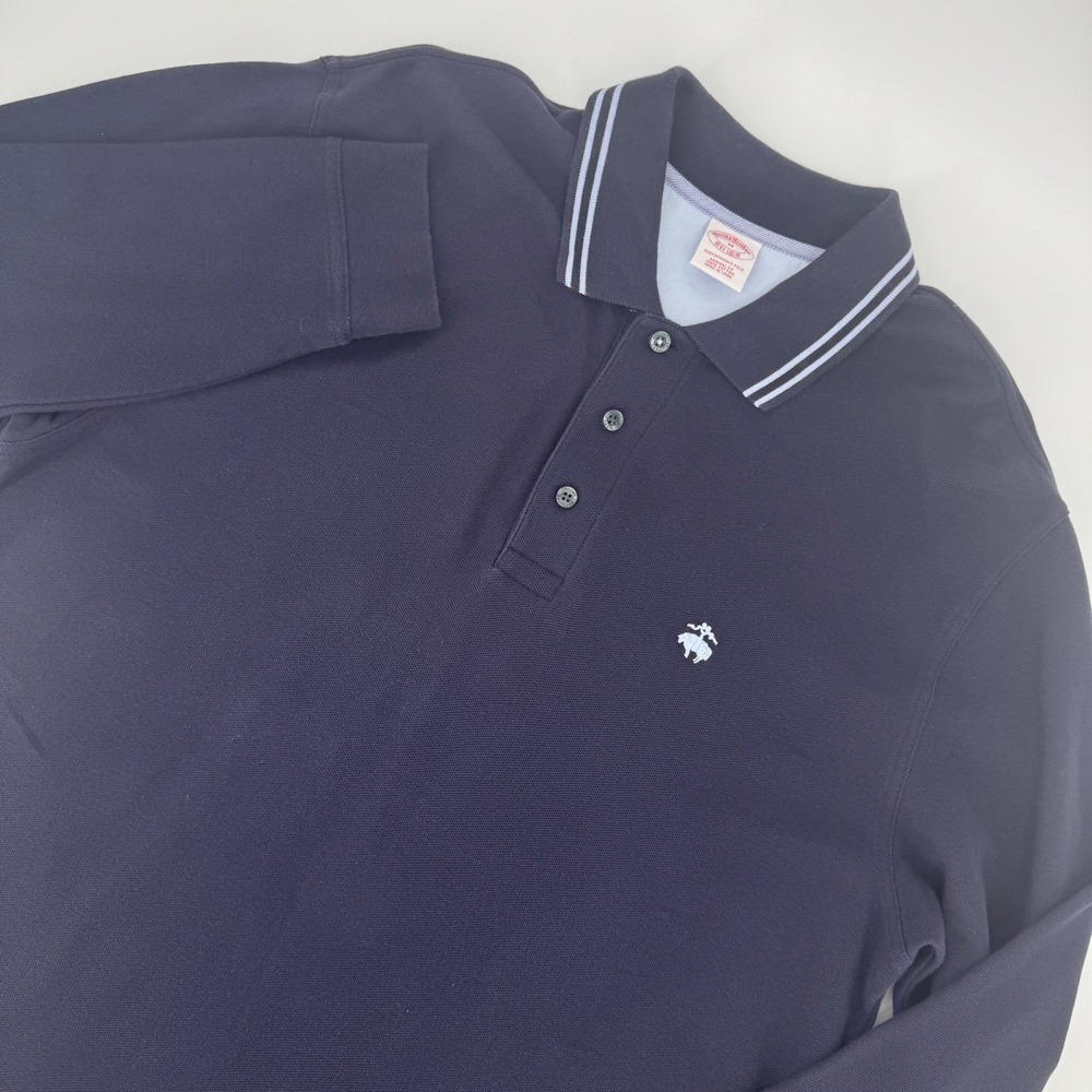 Brooks Brothers Mens Navy Blue Long Sleeve Performance Polo Shirt Original Fit M